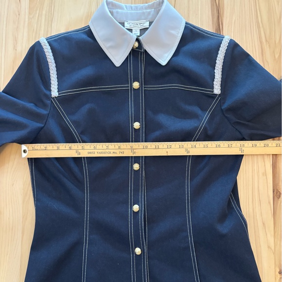 NWOT St John Blue Western Fitted Jacket Button Up Collar Trim Studs Sz Small - Picture 9 of 11